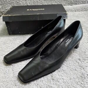 VTG NEW Rangoni Firenze Black Italian Leather Square Toe Heel Dress Pumps 10AAAA